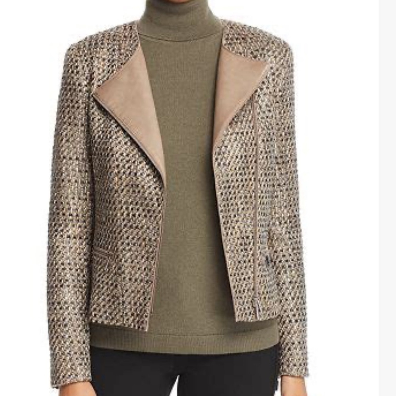 Lafayette 148 Trista Tweed & Leather Jacket Sz 10